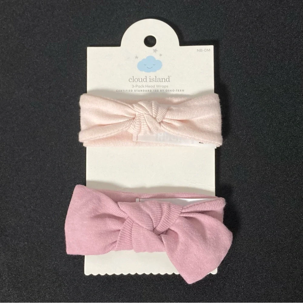⭐️ Cloud Island 100% Cotton Pink Bow Newborn Baby Headbands Set of 2